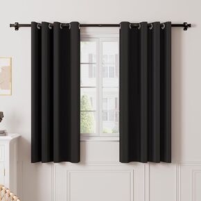 No Drill Curtain Rod and Bracket Kit, 2 Panels Blackout Curtains (42 x 63 ") with Adjustable Rods and Adhesive Brackets, Nail-Free No Screw Easy Install for Windows, Bedroom, Living Room