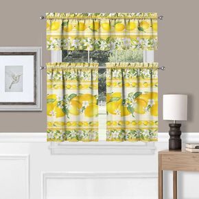 Sunflower Kitchen Curtains Sets for Windows Sunflower Summer Curtain Sink Window Valance 3 Piece Set Kitchen Tier Curtains 3 Panels Decor for Living Room Bedroom 54x36 Inches