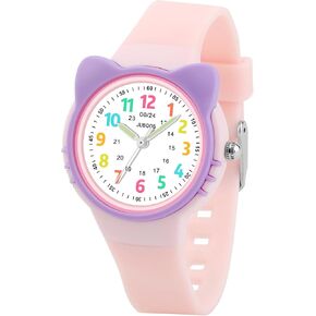 Juboos Kids Watch Analog for Boys Girls Toddler, 3ATM Waterproof Cat Wirstwatch Learning Time and Easy to Read
