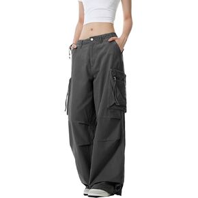 Wzikai Womens Parachute Cargo Pants Y2K سراويل شحن فضفاضة ساق واسعة من الركض غير الرسمي مع جيوب