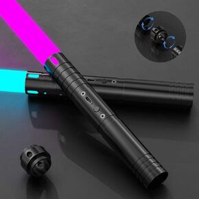 Lightsaber ، 2 في 1 المبارزات المبارزة مع المعادن HILT الضوء القابل للشحن SABER 15 RGB الألوان 4 أوضاع صوتية FX BATTLE ، Lightsabers للأطفال البالغين عيد الميلاد (Black 2 Pack)