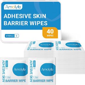 Skin Barrier Wipes - 40-Count Protective Skin Prep Wipes in Premium Hinged Tin Box, Enhance Adhesive Longevity & Create Protective Barrier for Reduced Irritation from Bandages and Tapes
