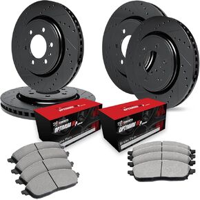 R1 Concepts Front and Rear Brakes and Rotors| Drilled Slotted Brake Rotors| Front and Rear Optimum OEp Brake Pads and Rotors Kit| Automotive Replacement Brake Kits
