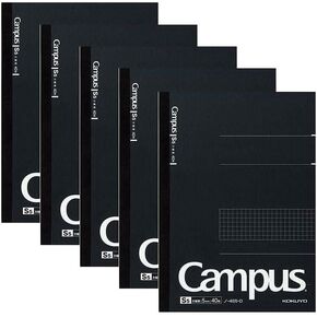 KOKUYO Campus Notebook, Business Type, Grid 5mm Ruled, Semi-B5, 40 Sheets, Black Cover, Pack of 5, Japan Import (NO-4S5-D)