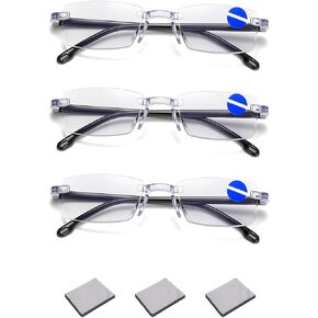 Intelligent Zoom Anti Blue Light Presbyopia Glasses, Auto Clear Adjustable Multi Focal Reading Glasses for Women Men (3 Pcs)