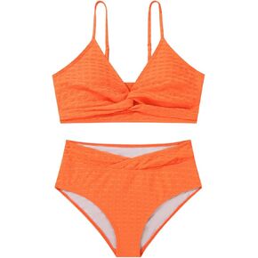 Girls Swimsuit Solid Bathing Suit 2 Piece Twist Cross Adjustable Straps Bikinis for Teen Girls with Chest Pad