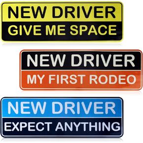 3pcs Student Driver Car Magnet Stickers, 9.8x3.35in Waterproof Removable Novice New Driver Decal Sign Reflective Magnetic Safety Bumper Sticker for Car Accessories