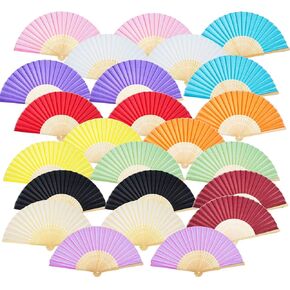 Bememo Hand Held Fans Silk Bamboo Folding Fans Handheld Decorative Japanese Chinese for Women Church Wedding Gift, Bridal Dancing Party Favors, DIY Decoration (24, Black)