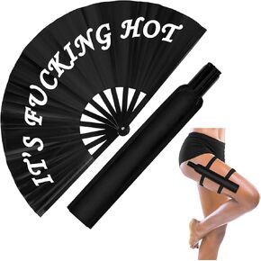2 Pcs Large Rave Fan Set with Folding Summer Hand Fan Holster for Festival Line Dancing Festival Party