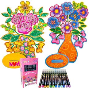 Life of Colour Painting Kit - 2 Flower in Vase Boards Acrylic Paint Pens for No Mess Painting - Impressive 15.7 x 11.8 Inches Ready for Joyful Display - Arts and Crafts for Adults