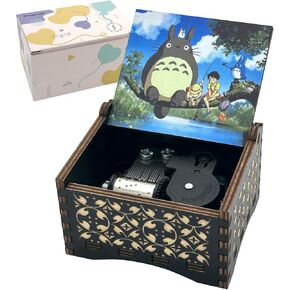 Pursuestar My Neighbor Totor Wind Up Music Box, Vintage Engraved Wood Mechanism Musical Box Gifts for Anime Fans Birthday Christmas Mother's Day