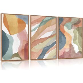 CHDITB Abstract ألوان مائية مؤطرة اللوحات الفنية الجدران (16 "x24") ، 3 لوحات ملونة باللونين الأحمر اللون الأزرق الأزرق الأزرق الطباعة ، حديثة كبيرة فوق الأريكة الفنية ديكور غرفة المعيشة غرفة نوم