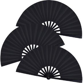 Marrywindix 3 Pcs Large Chinese Folding Fan Big Handheld Clap Fans for Men and Women Performance Line Dance Decorations Event Party Festival Craft Gift Boots on The Ground(Black)