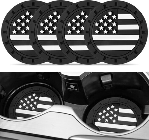 JUSTTOP Car Cup Holder Coaster,American Flag Non-Slip Insert Car Cup Coaster,Car Accessories Interior for Women and Man,4 Pack Black in Kuwait