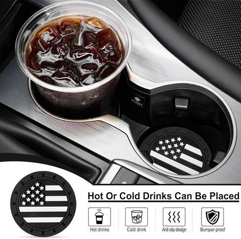 JUSTTOP Car Cup Holder Coaster,American Flag Non-Slip Insert Car Cup Coaster,Car Accessories Interior for Women and Man,4 Pack Black in Kuwait