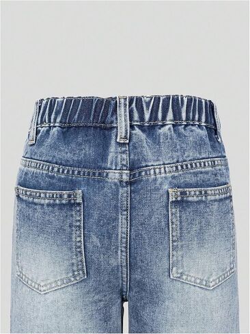WDIRARA Girl's Y2k Bowknot Print Frayed Hem Denim Pants Straight Leg Elastic Waist Jeans in Saudi Arabia