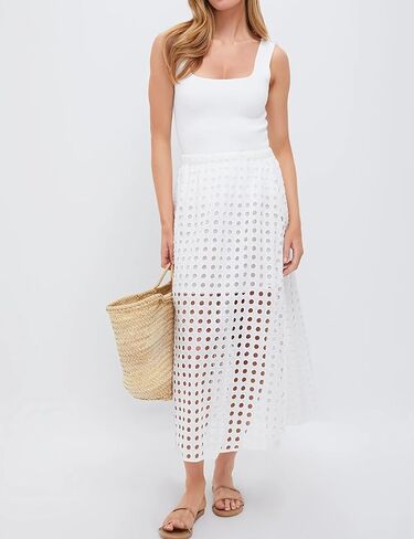 Ailoqing 2025 Summer Casual Long Skirt for Women Cotton Eyelet Beach Maxi Skirt with Underneath in Kuwait