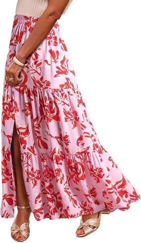 Happy Sailed Skirts for Women Spring Summer Boho Floral Print High Waist Flowy Split A Line Maxi Skirt with Pockets in Saudi Arabia