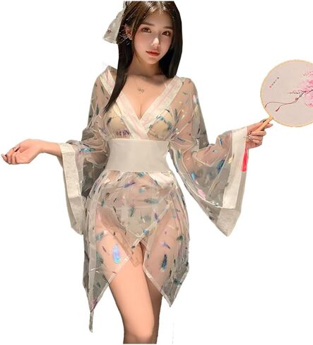 امرأة يابانية مثيرة كيمونو شير من خلال بيجاماس تأثيري ديب الخامس Linger Lingerie Lingeries in Kuwait