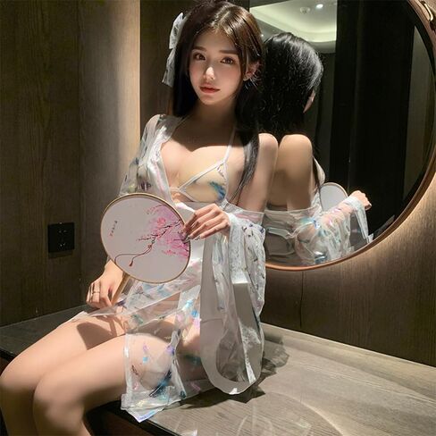 امرأة يابانية مثيرة كيمونو شير من خلال بيجاماس تأثيري ديب الخامس Linger Lingerie Lingeries in Kuwait