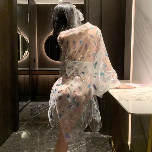 امرأة يابانية مثيرة كيمونو شير من خلال بيجاماس تأثيري ديب الخامس Linger Lingerie Lingeries in Kuwait