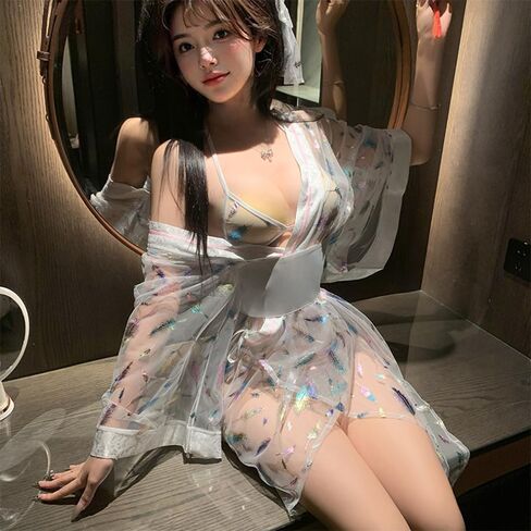 امرأة يابانية مثيرة كيمونو شير من خلال بيجاماس تأثيري ديب الخامس Linger Lingerie Lingeries in Kuwait