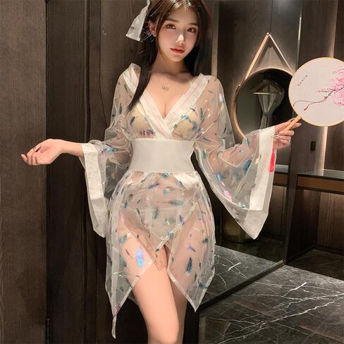 امرأة يابانية مثيرة كيمونو شير من خلال بيجاماس تأثيري ديب الخامس Linger Lingerie Lingeries in Kuwait