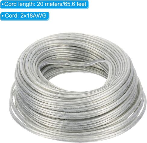 PATIKIL 65.6Ft 26/2 PVC Covered Copper Wire, 300V Soft Speaker Wire Insulated Heat Resistant Electronical Flexible Cable for LED Light Strip Audio Speaker Sound System, Clear, UL Listed in Saudi Arabia