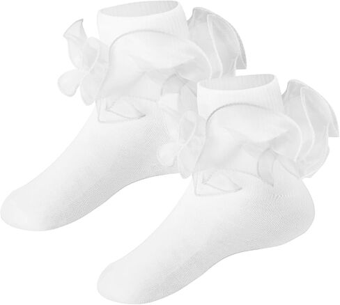 1 Pairs Soft Cotton Ruffle Sock Girls Casual White Socks for School Uniform Dress Socks in Kuwait