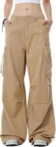 Wzikai Womens Parachute Cargo Pants Y2K سراويل شحن فضفاضة ساق واسعة من الركض غير الرسمي مع جيوب in Kuwait