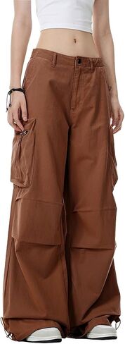 Wzikai Womens Parachute Cargo Pants Y2K سراويل شحن فضفاضة ساق واسعة من الركض غير الرسمي مع جيوب in Kuwait