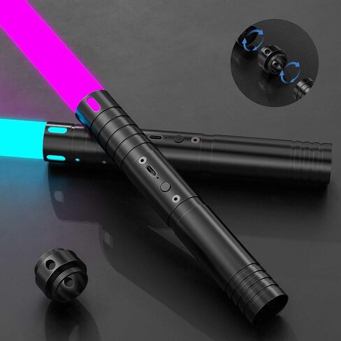 Lightsaber, 2 in 1 Dueling Light Sabers with Metal Hilt Rechargeable Light Saber 15 RGB Colors 4 Modes Fx Battle Sound, Lightsabers for Kids Adults Christmas (Black 2 Pack) in Saudi Arabia