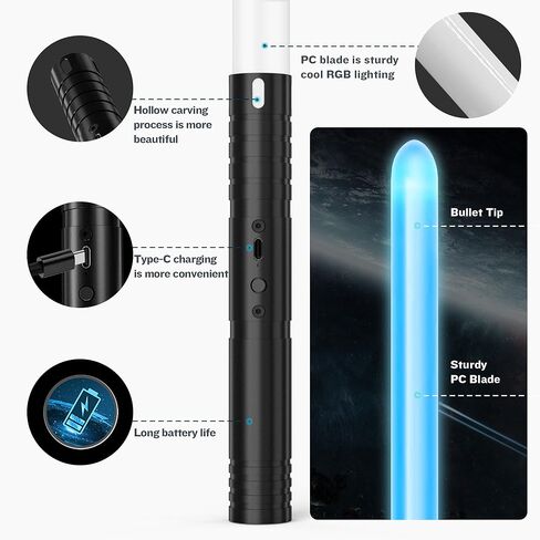 Lightsaber, 2 in 1 Dueling Light Sabers with Metal Hilt Rechargeable Light Saber 15 RGB Colors 4 Modes Fx Battle Sound, Lightsabers for Kids Adults Christmas (Black 2 Pack) in Saudi Arabia