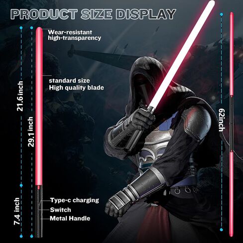 Lightsaber, 2 in 1 Dueling Light Sabers with Metal Hilt Rechargeable Light Saber 15 RGB Colors 4 Modes Fx Battle Sound, Lightsabers for Kids Adults Christmas (Black 2 Pack) in Saudi Arabia