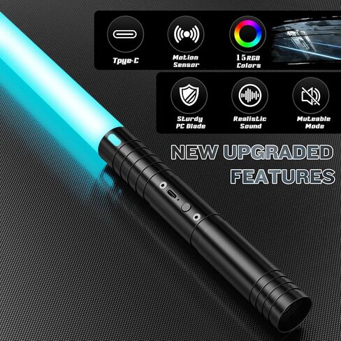Lightsaber, 2 in 1 Dueling Light Sabers with Metal Hilt Rechargeable Light Saber 15 RGB Colors 4 Modes Fx Battle Sound, Lightsabers for Kids Adults Christmas (Black 2 Pack) in Saudi Arabia
