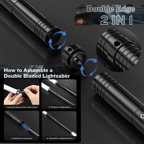 Lightsaber, 2 in 1 Dueling Light Sabers with Metal Hilt Rechargeable Light Saber 15 RGB Colors 4 Modes Fx Battle Sound, Lightsabers for Kids Adults Christmas (Black 2 Pack) in Saudi Arabia