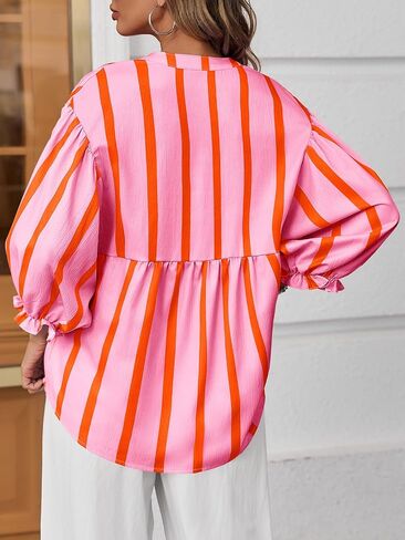 Tankaneo Womens Puff Sleeve Babydoll Tops Summer V Neck Striped Blouse Cute Casual Loose Fit Flowy Shirts in Saudi Arabia