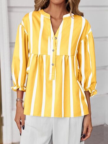 Tankaneo Womens Puff Sleeve Babydoll Tops Summer V Neck Striped Blouse Cute Casual Loose Fit Flowy Shirts in Saudi Arabia