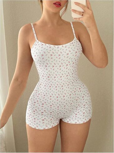 Wdirara Women's Cartoon Bear Printless Romper Pajama Spaghetti Strap Chemise Lightgown Onesie in Kuwait