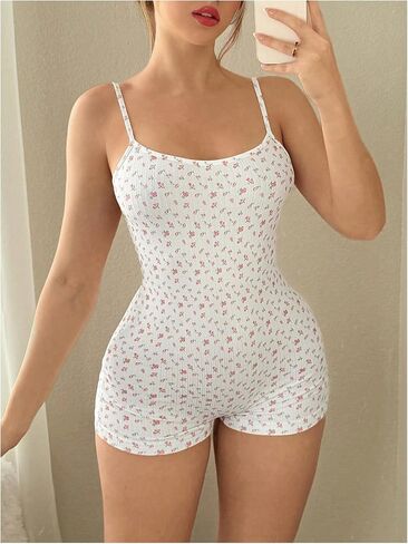 Wdirara Women's Cartoon Bear Printless Romper Pajama Spaghetti Strap Chemise Lightgown Onesie in Kuwait