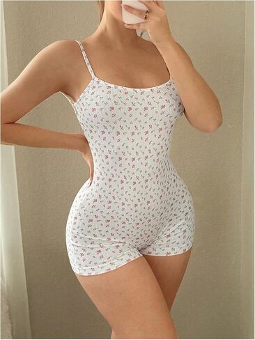 Wdirara Women's Cartoon Bear Printless Romper Pajama Spaghetti Strap Chemise Lightgown Onesie in Kuwait