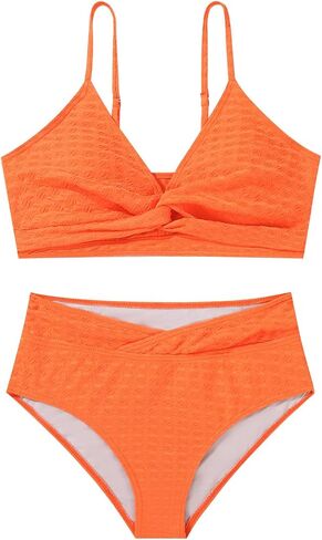 Girls Swimsuit Solid Bathing Suit 2 Piece Twist Cross Adjustable Straps Bikinis for Teen Girls with Chest Pad in Kuwait
