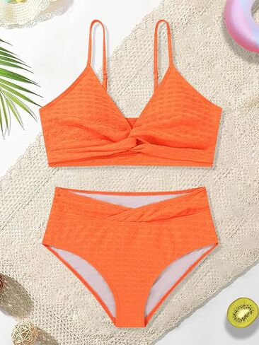 Girls Swimsuit Solid Bathing Suit 2 Piece Twist Cross Adjustable Straps Bikinis for Teen Girls with Chest Pad in Kuwait