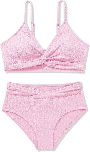 Girls Swimsuit Solid Bathing Suit 2 Piece Twist Cross Adjustable Straps Bikinis for Teen Girls with Chest Pad in Kuwait