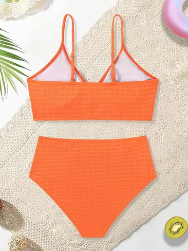 Girls Swimsuit Solid Bathing Suit 2 Piece Twist Cross Adjustable Straps Bikinis for Teen Girls with Chest Pad in Kuwait