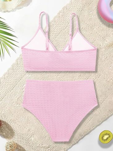 Girls Swimsuit Solid Bathing Suit 2 Piece Twist Cross Adjustable Straps Bikinis for Teen Girls with Chest Pad in Kuwait