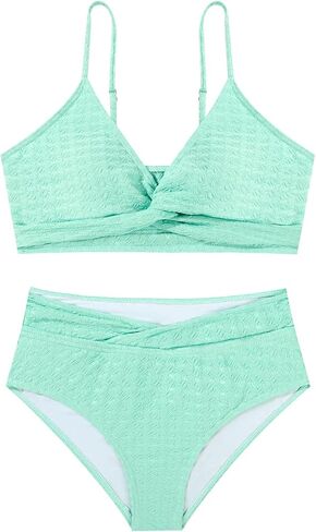 Girls Swimsuit Solid Bathing Suit 2 Piece Twist Cross Adjustable Straps Bikinis for Teen Girls with Chest Pad in Kuwait