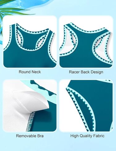 WIQI Girls Swimsuits bikini مجموعة 2 قطعة بدلة الاستحمام لون التباين تقليم ملابس السباحة حجم 7-16 in Kuwait