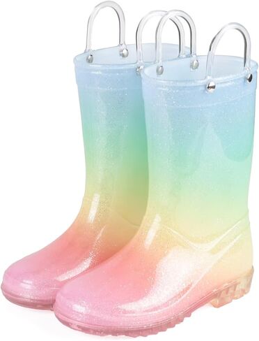 JUDIS Kids Glitter Rain Boots Girls Waterproof Rain Shoes with Easy-on Handles in Saudi Arabia
