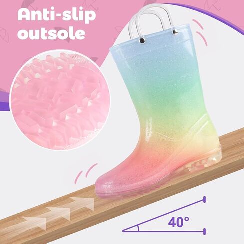 JUDIS Kids Glitter Rain Boots Girls Waterproof Rain Shoes with Easy-on Handles in Saudi Arabia